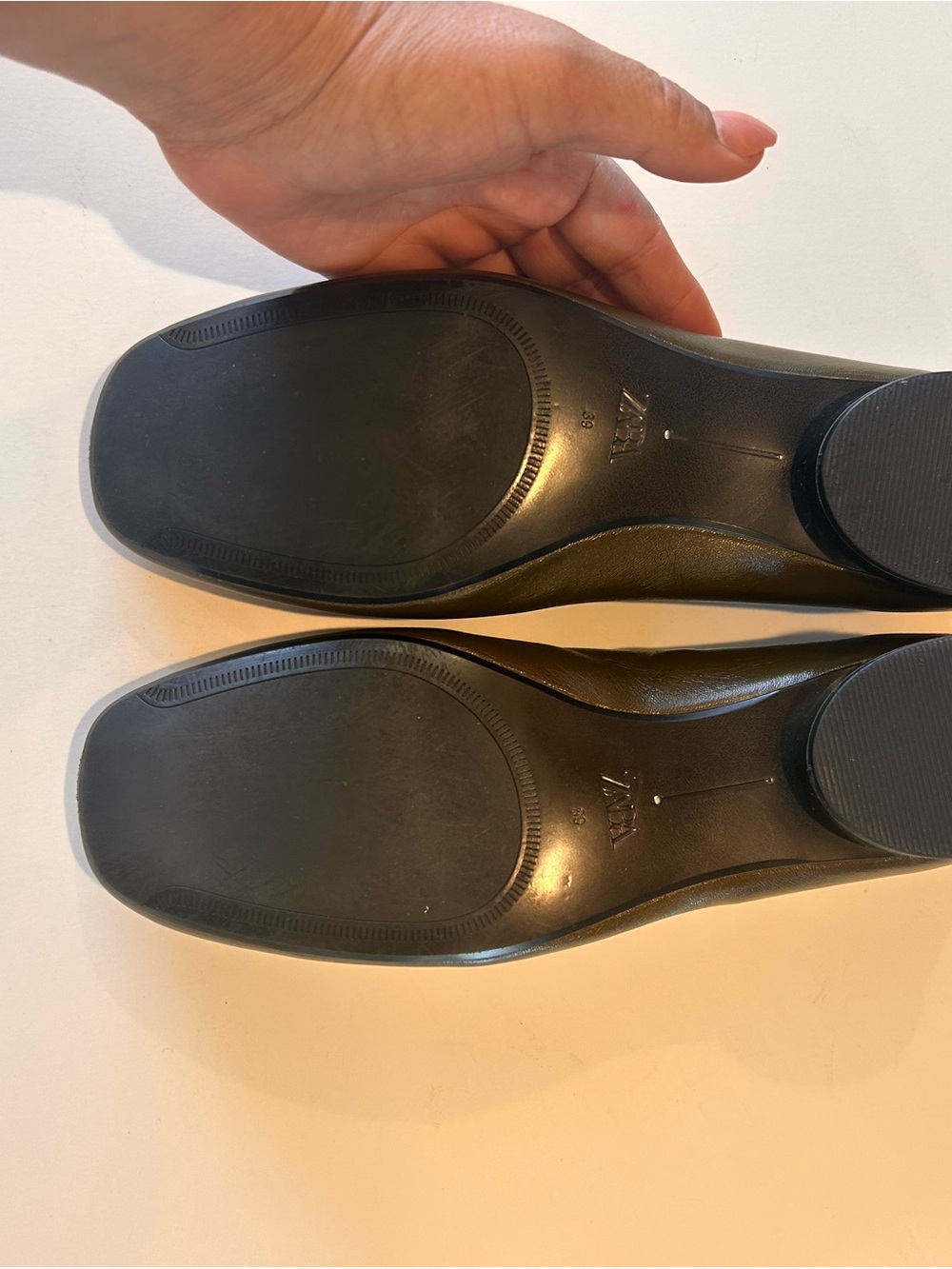 Zara Brown Green Square Toe Ballet Flats Minimalist Slip-On Shoes sz 39 8/ 8.5 - Picture 11 of 11